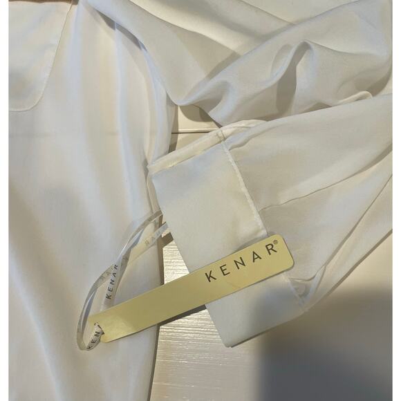 Kenar Cream Blouse NWT Contrast Trim Pockets Long Sleeves Split Neck Sz XL - Picture 3 of 11